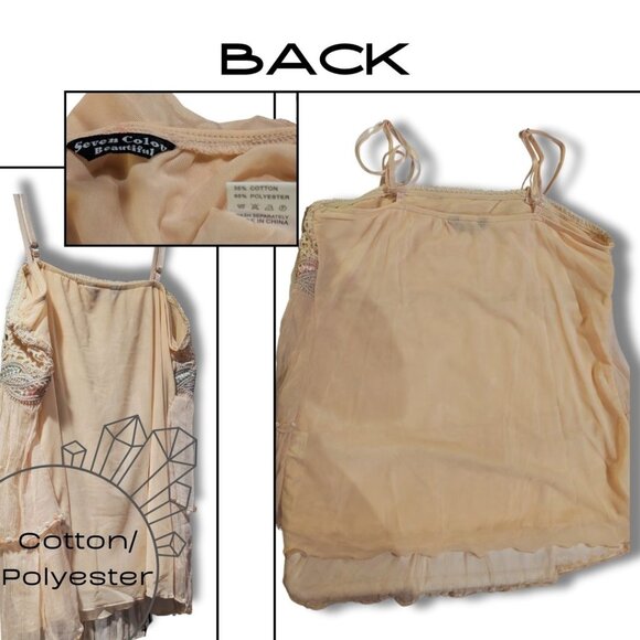 Tiered Ruffle Crochet Yoke Cami Blouse Cream Size SM - Picture 2 of 2